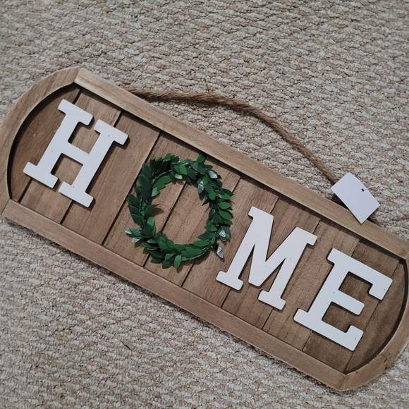 Farmhouse Hanging Decor- Shiplap HOME Wood Sign - Greenery Accent - Picture 2 of 2